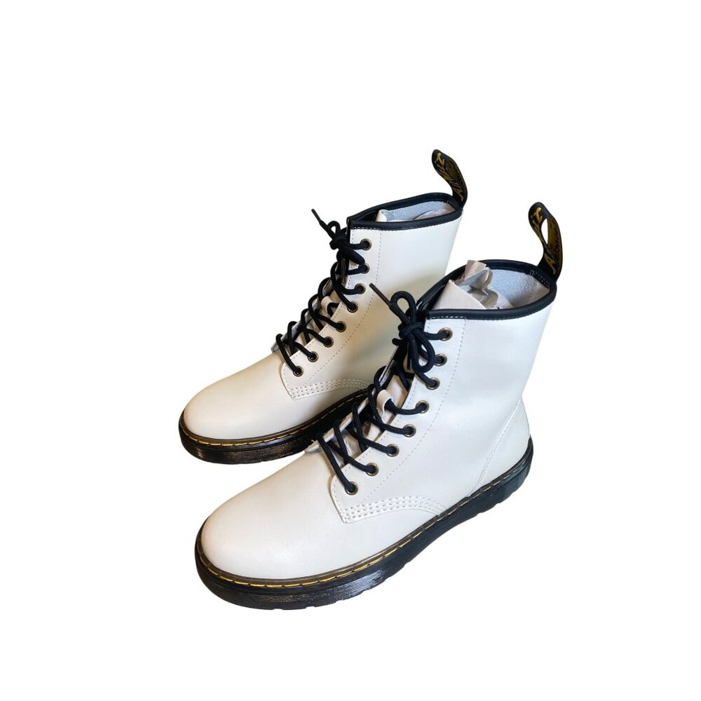 $170 NEW Dr. Doc Martens Women 10 Zavala Lace Up White Leather Combat Boots - Picture 6 of 11